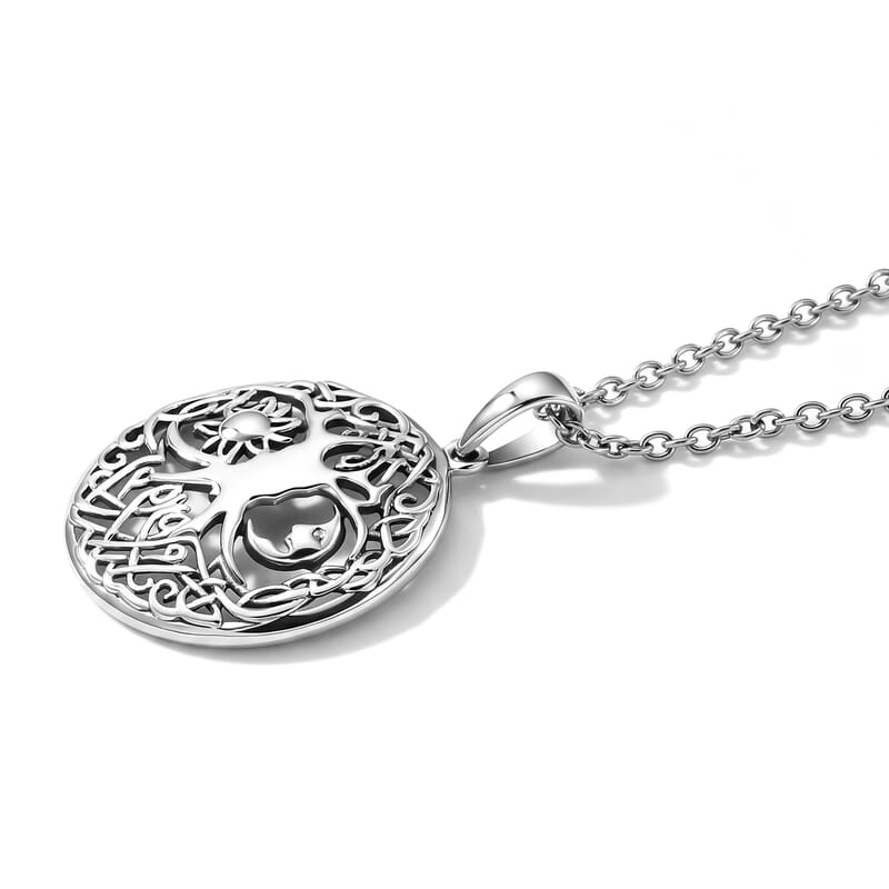 D'Joy Tree of Life Pendant in Sterling Silver with Stainless Steel 4.45 Grams 20 Inches