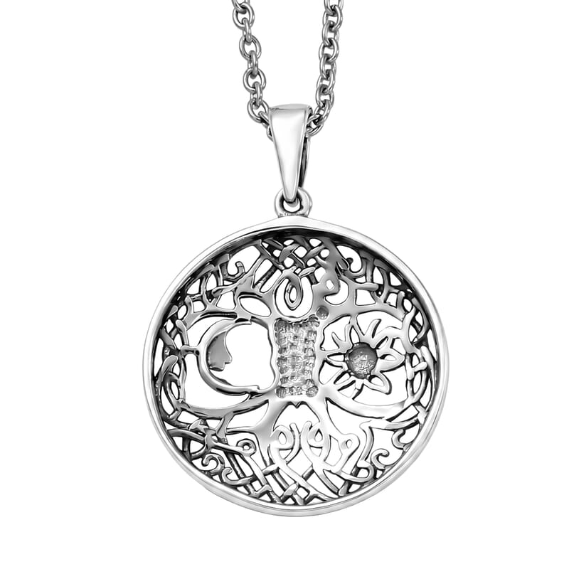 D'Joy Tree of Life Pendant in Sterling Silver with Stainless Steel 4.45 Grams 20 Inches