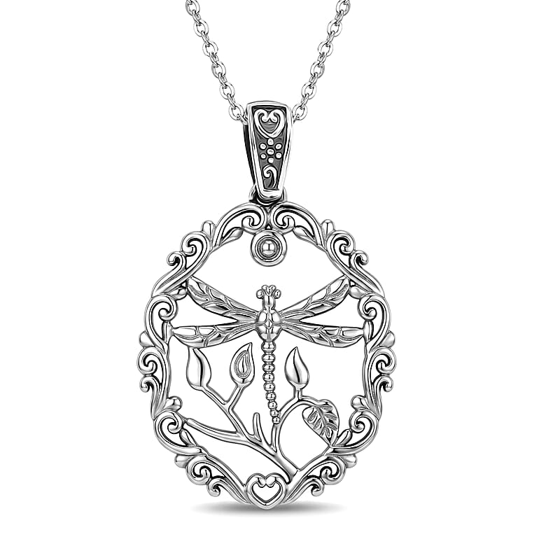 D'Joy Dragonfly Pendant in Sterling Silver with Stainless Steel (20 Inches)
