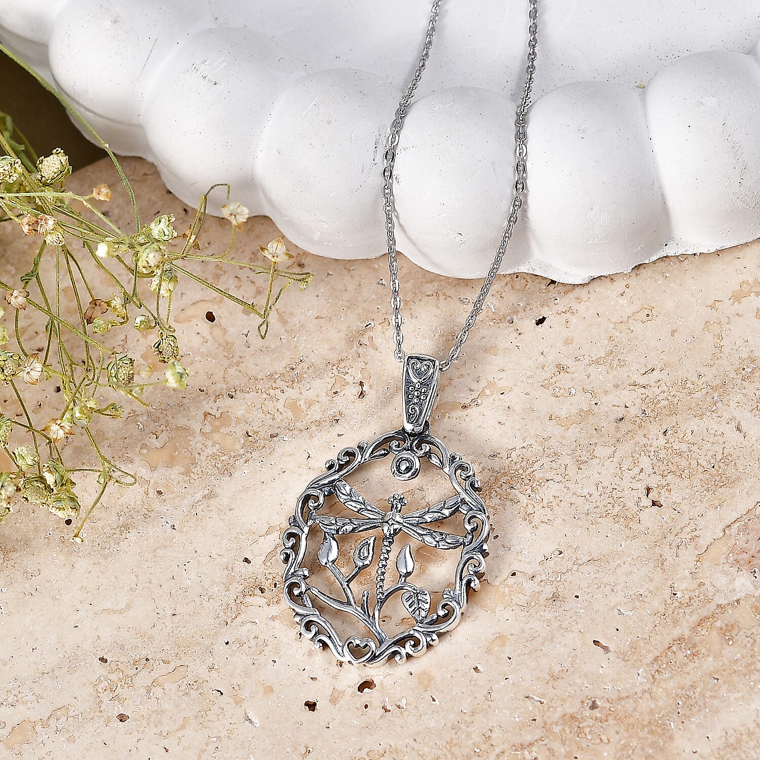 D'Joy Dragonfly Pendant in Sterling Silver with Stainless Steel (20 Inches)