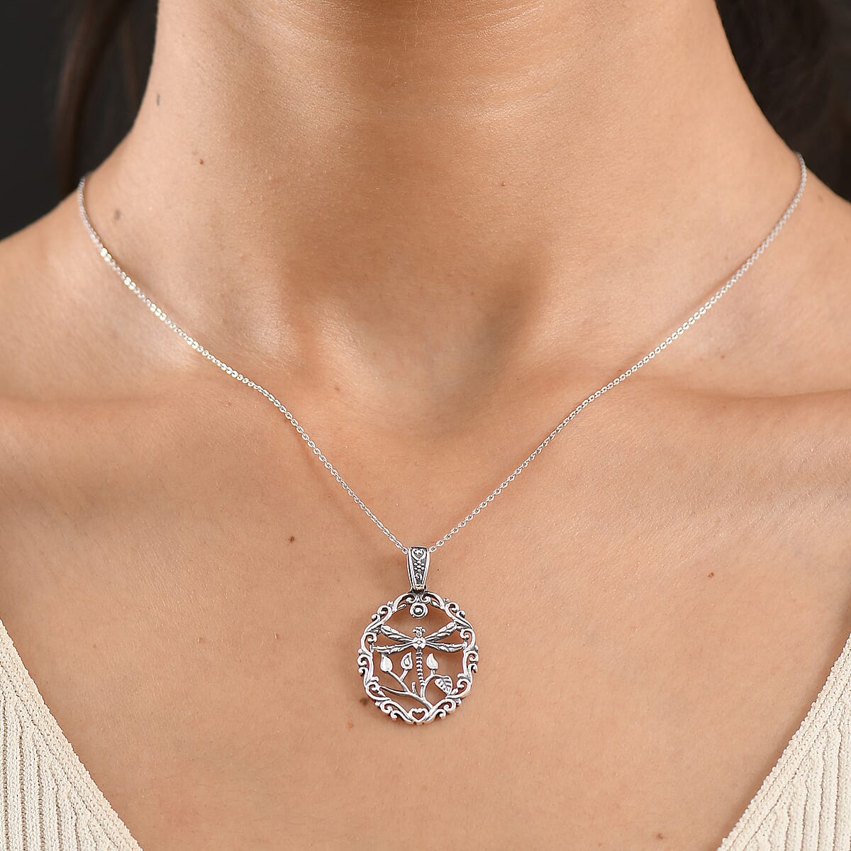 D'Joy Dragonfly Pendant in Sterling Silver with Stainless Steel (20 Inches) image number 2