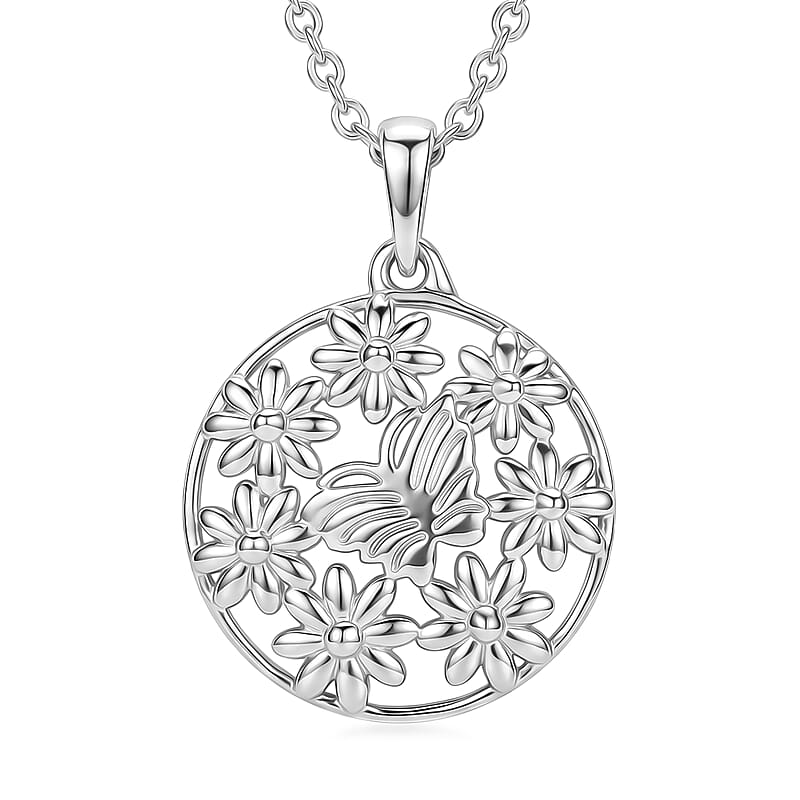 D'Joy Butterfly Pendant in 18K Vermeil Yellow Gold Over Sterling Silver with Stainless Steel Necklace 20 Inches