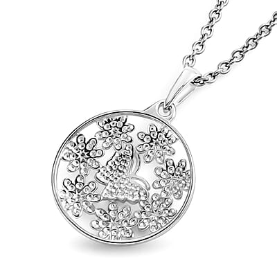 D'Joy Butterfly Pendant in 18K Vermeil Yellow Gold Over Sterling Silver with Stainless Steel Necklace 20 Inches