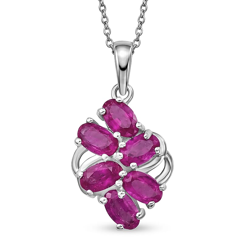 D'Joy Pink Sapphire (FF) 2.15 ctw Pendant in Rhodium Over Sterling Silver with Stainless Steel Necklace (20 Inches)