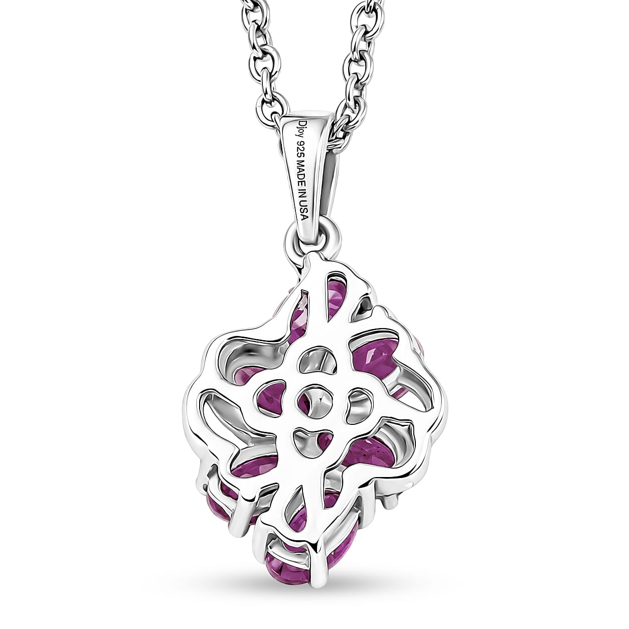 D'Joy Pink Sapphire (FF) 2.15 ctw Pendant in Rhodium Over Sterling Silver with Stainless Steel Necklace (20 Inches)