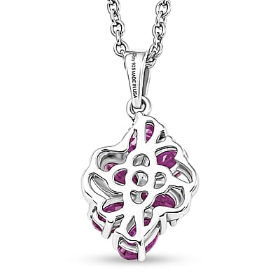 D'Joy Pink Sapphire (FF) 2.15 ctw Pendant in Rhodium Over Sterling Silver with Stainless Steel Necklace (20 Inches)
