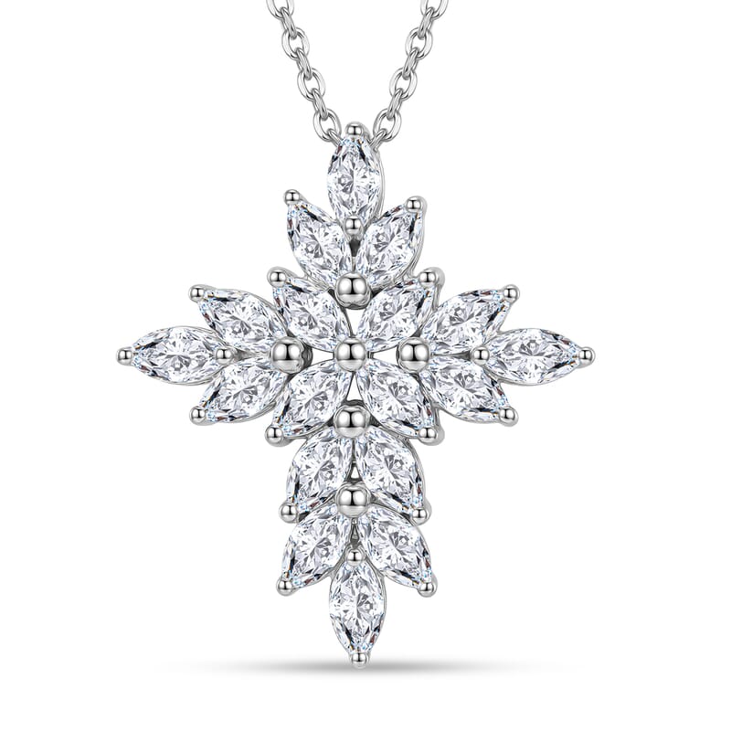 D'Joy White Topaz 3.40 ctw Celestial Cross Pendant Necklace in Rhodium Over Sterling Silver 20 Inches