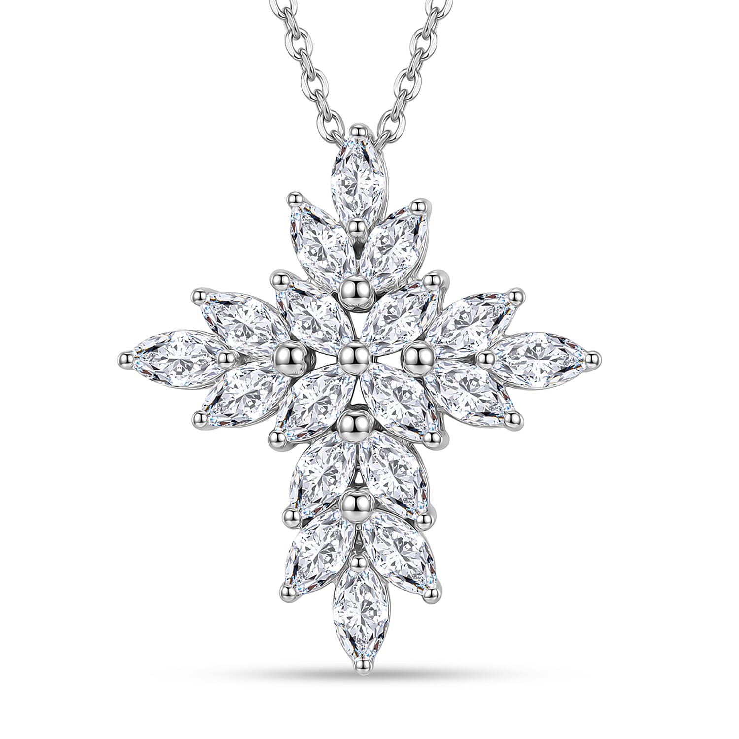 D'Joy White Topaz 3.40 ctw Celestial Cross Pendant Necklace in Rhodium Over Sterling Silver 20 Inches