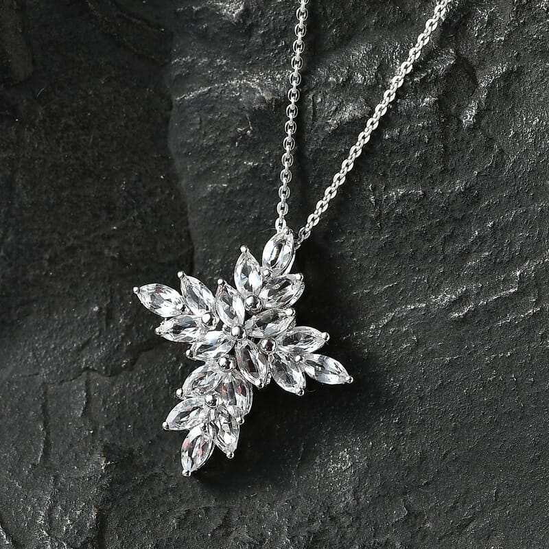 D'Joy White Topaz 3.40 ctw Celestial Cross Pendant Necklace in Rhodium Over Sterling Silver 20 Inches