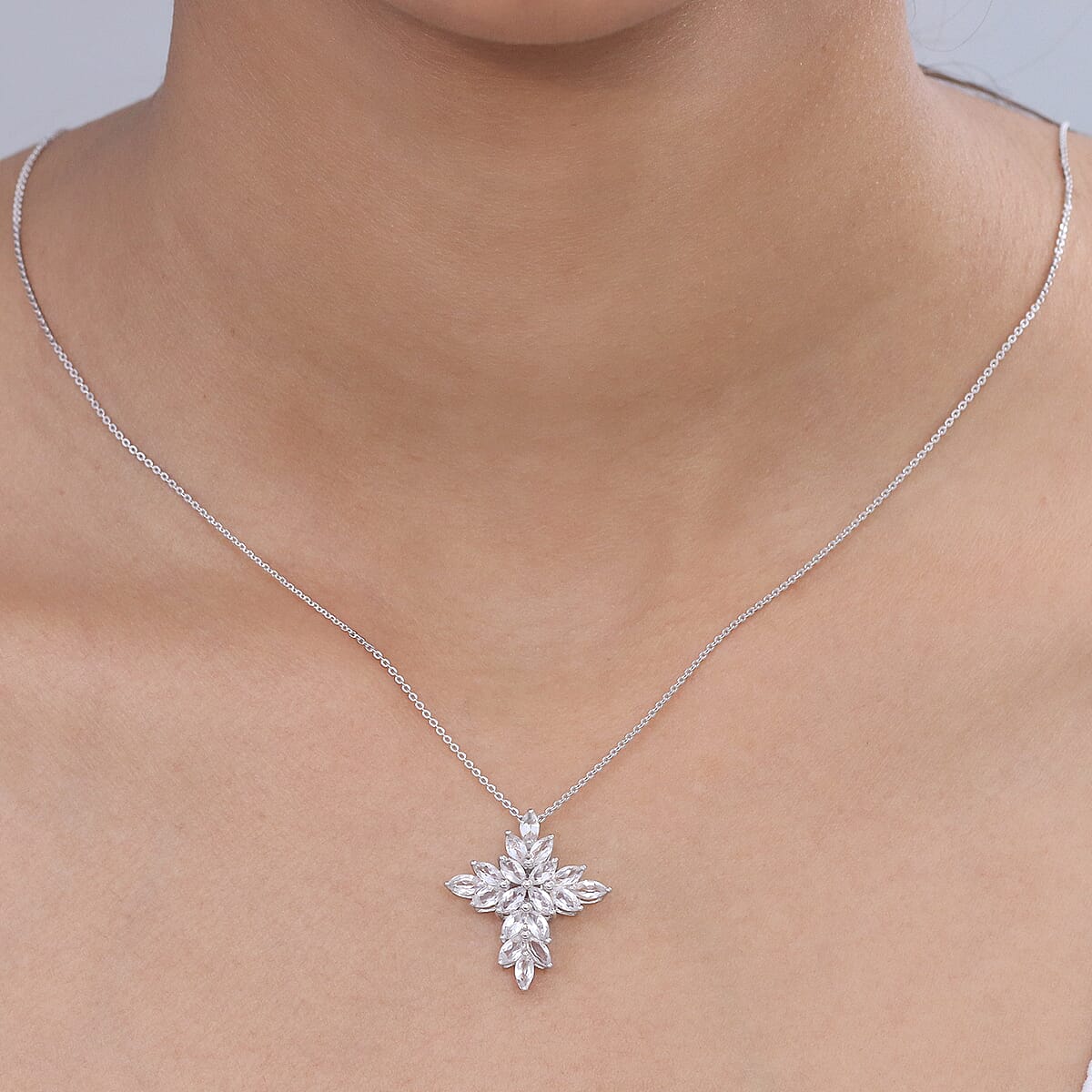 D'Joy White Topaz 3.40 ctw Pendant Necklace in Rhodium Over Sterling Silver 20 Inches  image number 2