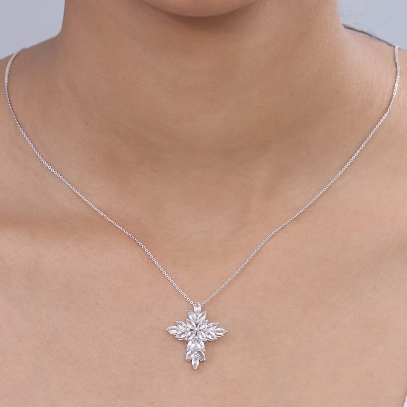 D'Joy White Topaz 3.40 ctw Celestial Cross Pendant Necklace in Rhodium Over Sterling Silver 20 Inches