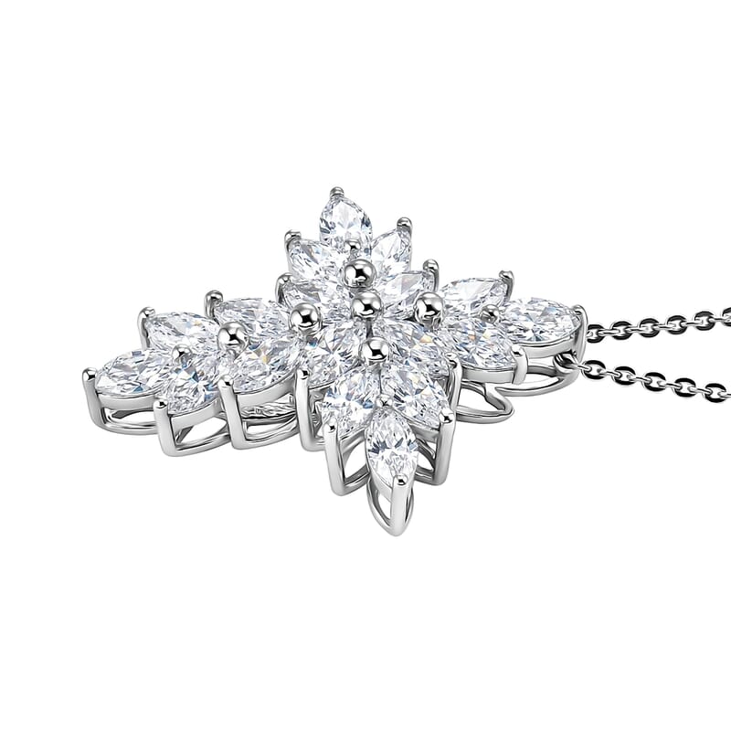 D'Joy White Topaz 3.40 ctw Celestial Cross Pendant Necklace in Rhodium Over Sterling Silver 20 Inches