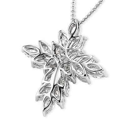 D'Joy White Topaz 3.40 ctw Celestial Cross Pendant Necklace in Rhodium Over Sterling Silver 20 Inches