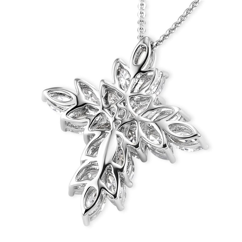D'Joy White Topaz 3.40 ctw Celestial Cross Pendant Necklace in Rhodium Over Sterling Silver 20 Inches