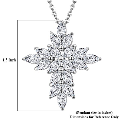 D'Joy White Topaz 3.40 ctw Celestial Cross Pendant Necklace in Rhodium Over Sterling Silver 20 Inches
