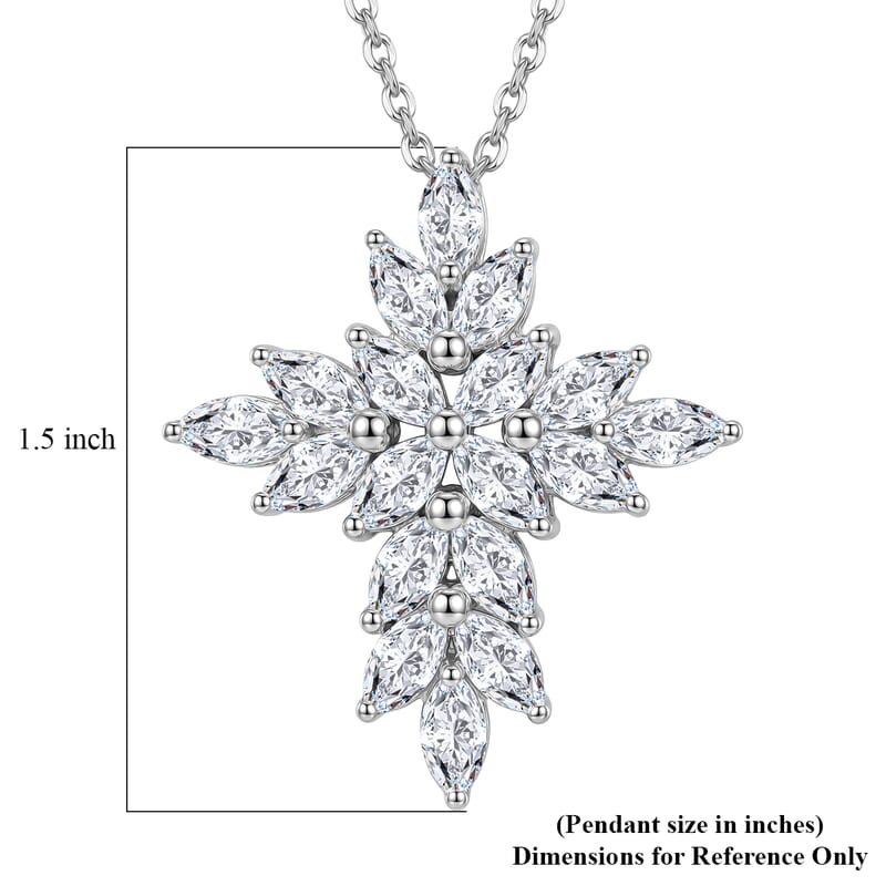 D'Joy White Topaz 3.40 ctw Celestial Cross Pendant Necklace in Rhodium Over Sterling Silver 20 Inches