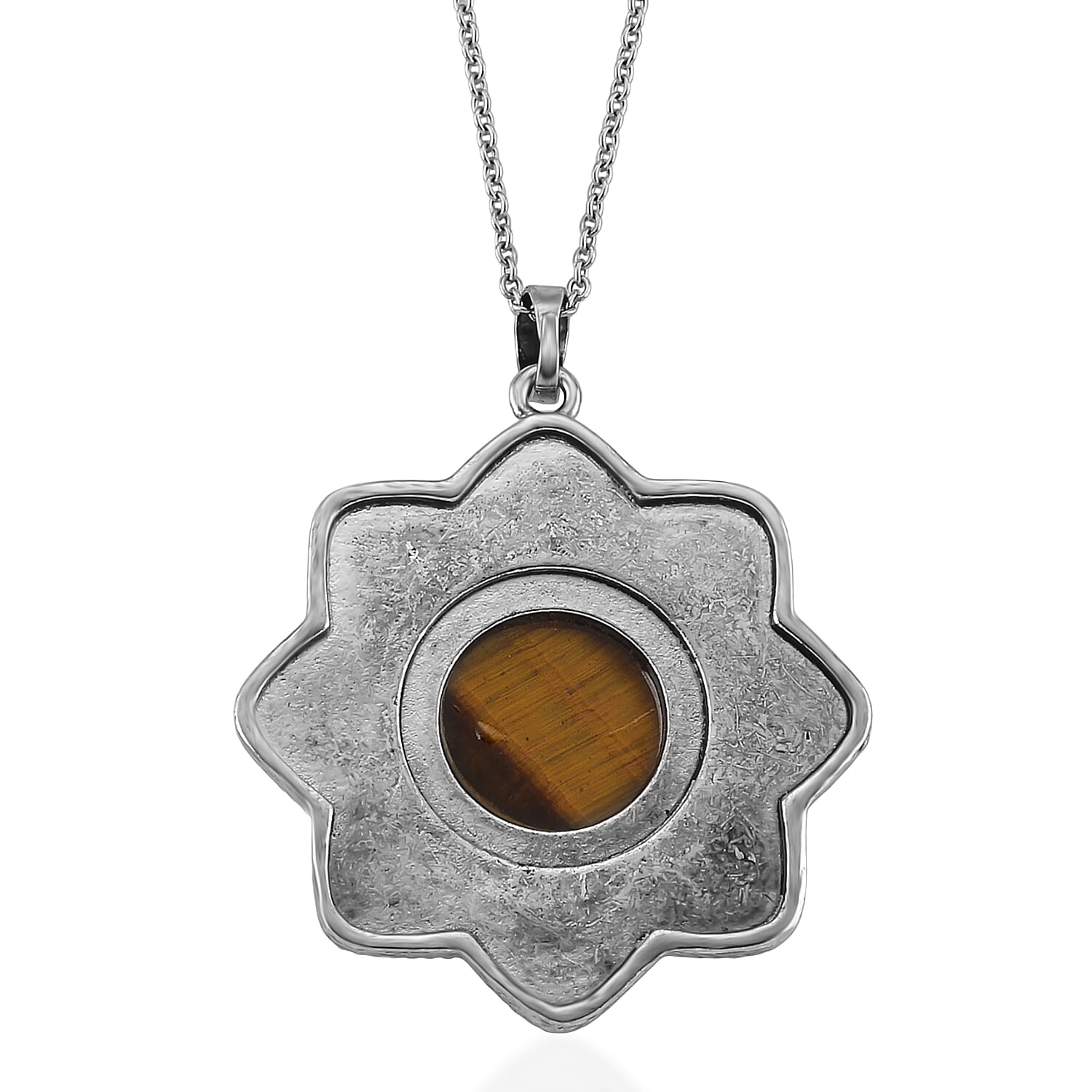 Yellow Tigers Eye 38.00 ctw Pendant in Silvertone with Stainless Steel Necklace 20 Inches