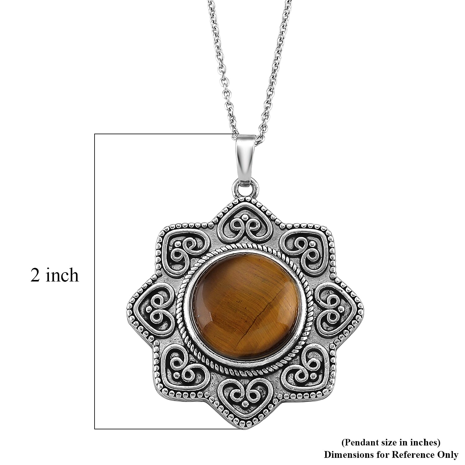 Yellow Tigers Eye 38.00 ctw Pendant in Silvertone with Stainless Steel Necklace 20 Inches