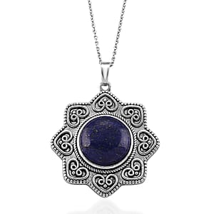 Lapis Lazuli 38.00 ctw Pendant in Silvertone with Stainless Steel Necklace 20 Inches