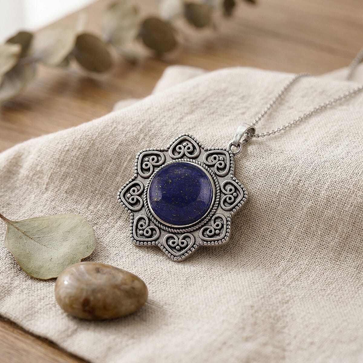 Lapis Lazuli 38.00 ctw Pendant in Silvertone with Stainless Steel Necklace 20 Inches image number 1