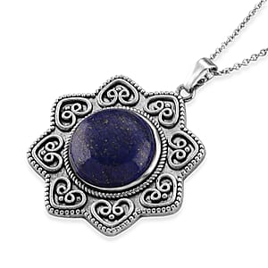 Lapis Lazuli 38.00 ctw Pendant in Silvertone with Stainless Steel Necklace 20 Inches