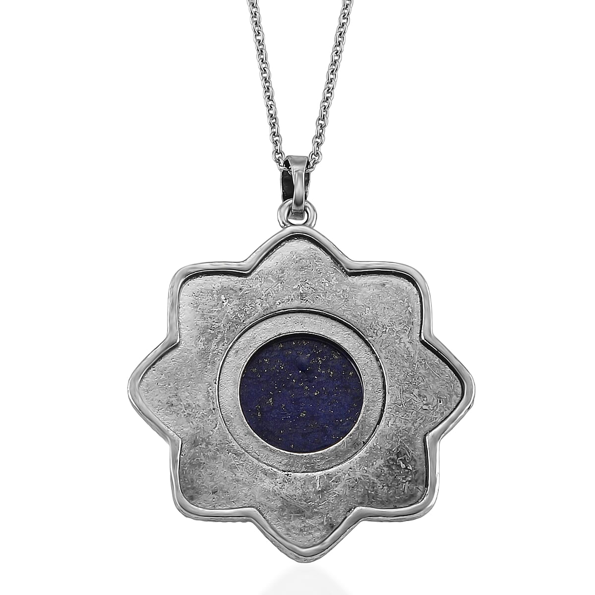 Lapis Lazuli 38.00 ctw Pendant in Silvertone with Stainless Steel Necklace 20 Inches image number 4