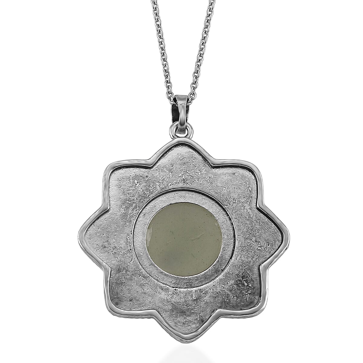 Green Aventurine 38.00 ctw Pendant in Silvertone with Stainless Steel Necklace 20 Inches image number 4