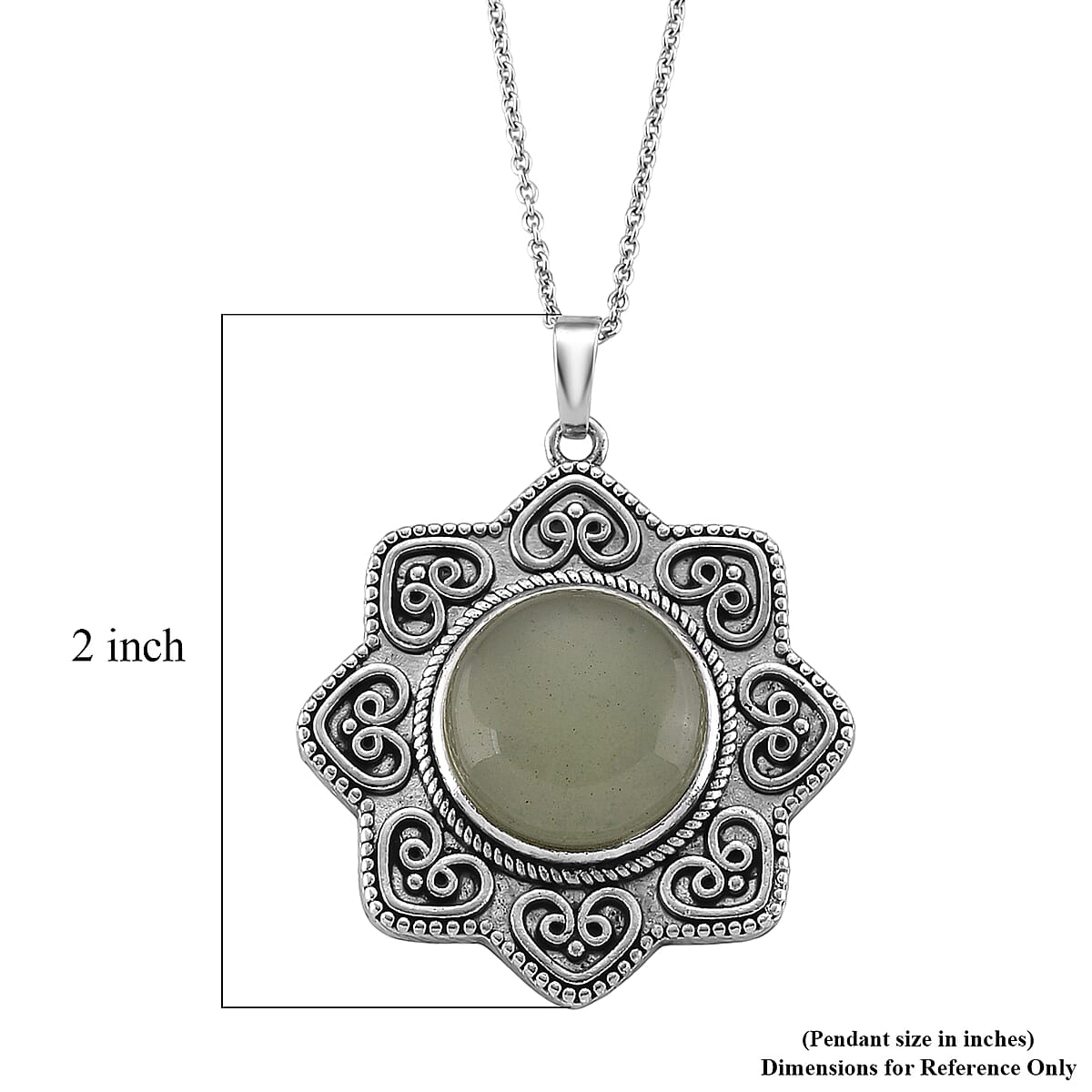 Green Aventurine 38.00 ctw Pendant in Silvertone with Stainless Steel Necklace 20 Inches image number 6