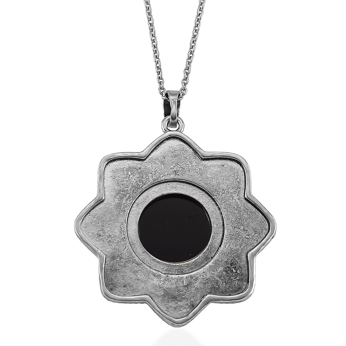 Black Obsidian 38.00 ctw Pendant in Silvertone with Stainless Steel Necklace 20 Inches image number 4