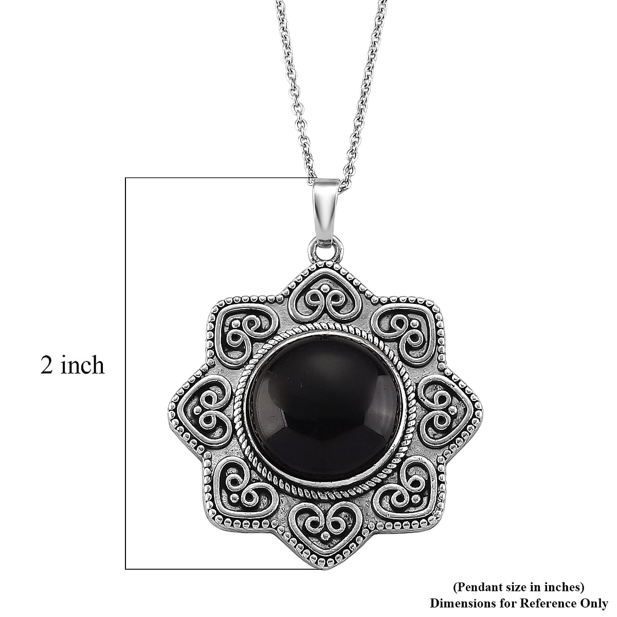 Black Obsidian 38.00 ctw Pendant in Silvertone with Stainless Steel Necklace 20 Inches image number 6