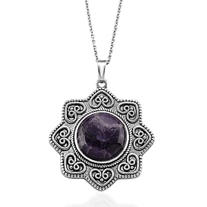 African Amethyst 38.00 ctw Pendant in Silvertone with Stainless Steel Necklace 20 Inches