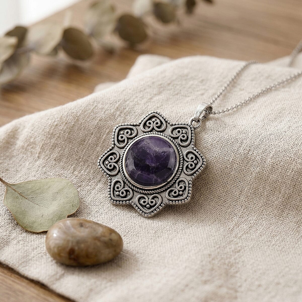 African Amethyst 38.00 ctw Pendant in Silvertone with Stainless Steel Necklace 20 Inches image number 1