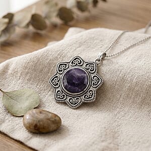 African Amethyst 38.00 ctw Pendant in Silvertone with Stainless Steel Necklace 20 Inches
