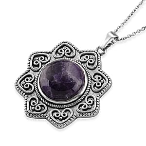 African Amethyst 38.00 ctw Pendant in Silvertone with Stainless Steel Necklace 20 Inches