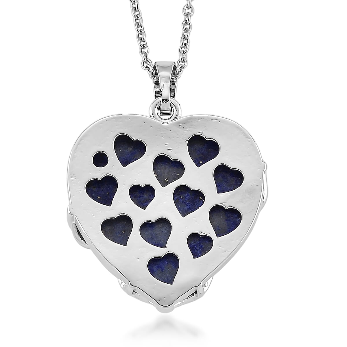 Lapis Lazuli 33.00 ctw Heart Pendant in Silvertone with Stainless Steel Necklace 20 Inches