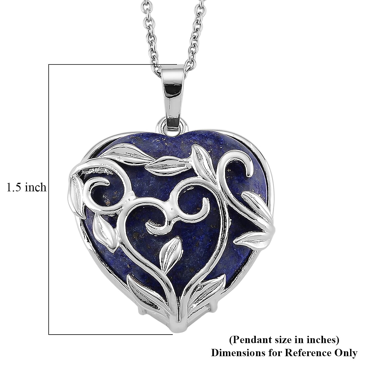 Lapis Lazuli 33.00 ctw Heart Pendant in Silvertone with Stainless Steel Necklace 20 Inches