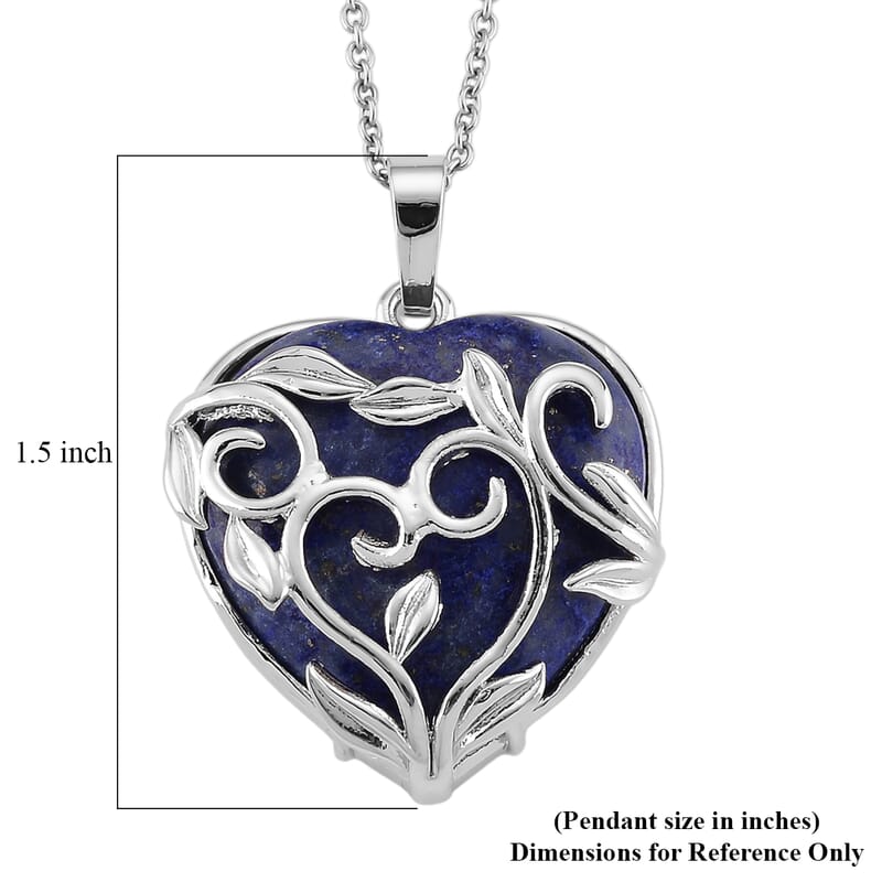 Lapis Lazuli 33.00 ctw Heart Pendant in Silvertone with Stainless Steel Necklace 20 Inches