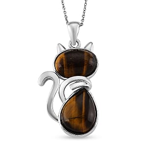 Yellow Tiger's Eye 33.00 ctw Pendant in Silvertone with Stainless Steel Necklace 20 Inches