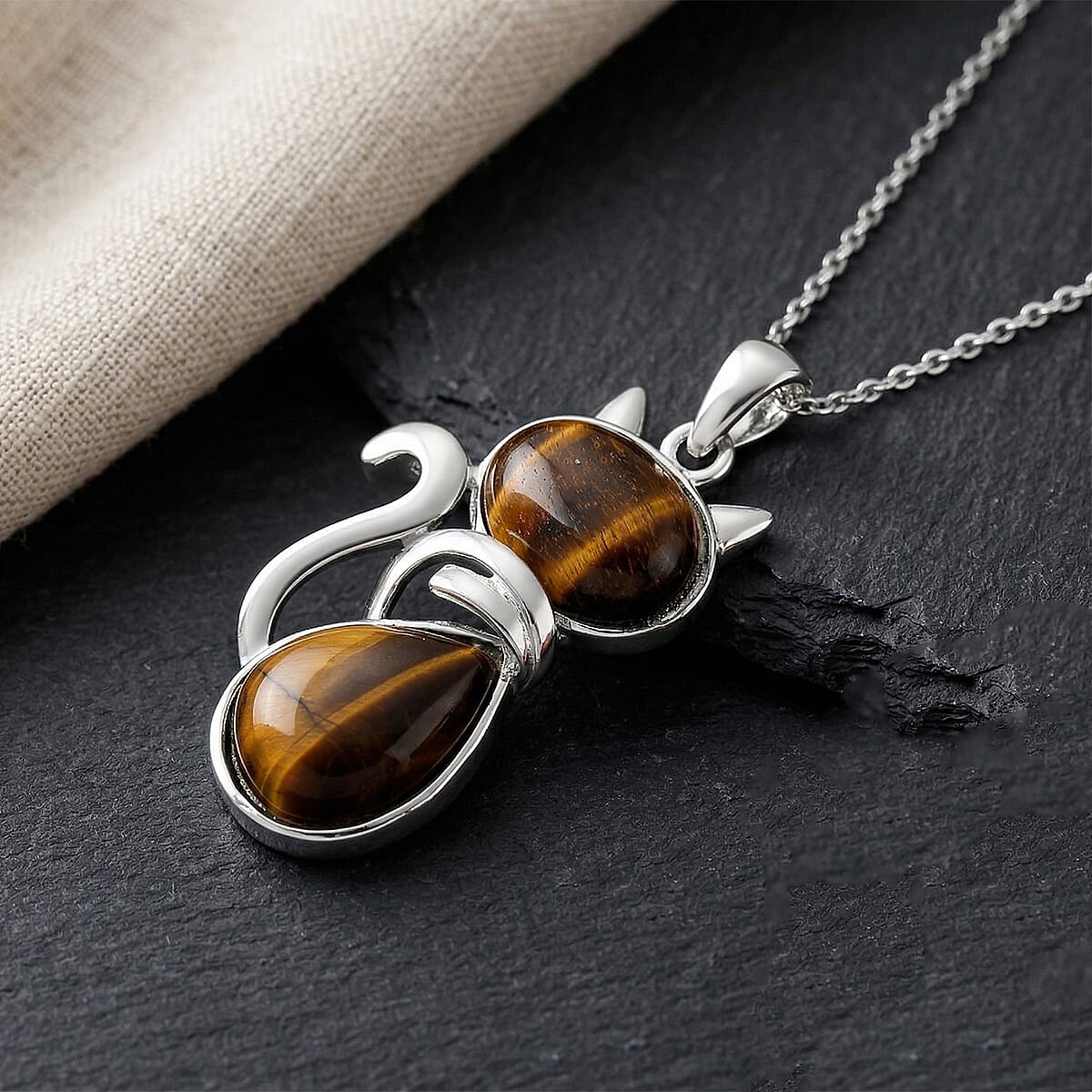 Yellow Tiger's Eye 33.00 ctw Pendant in Silvertone with Stainless Steel Necklace 20 Inches image number 1