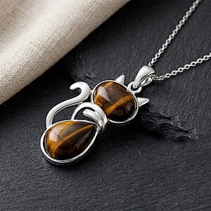 Yellow Tiger's Eye 33.00 ctw Pendant in Silvertone with Stainless Steel Necklace 20 Inches