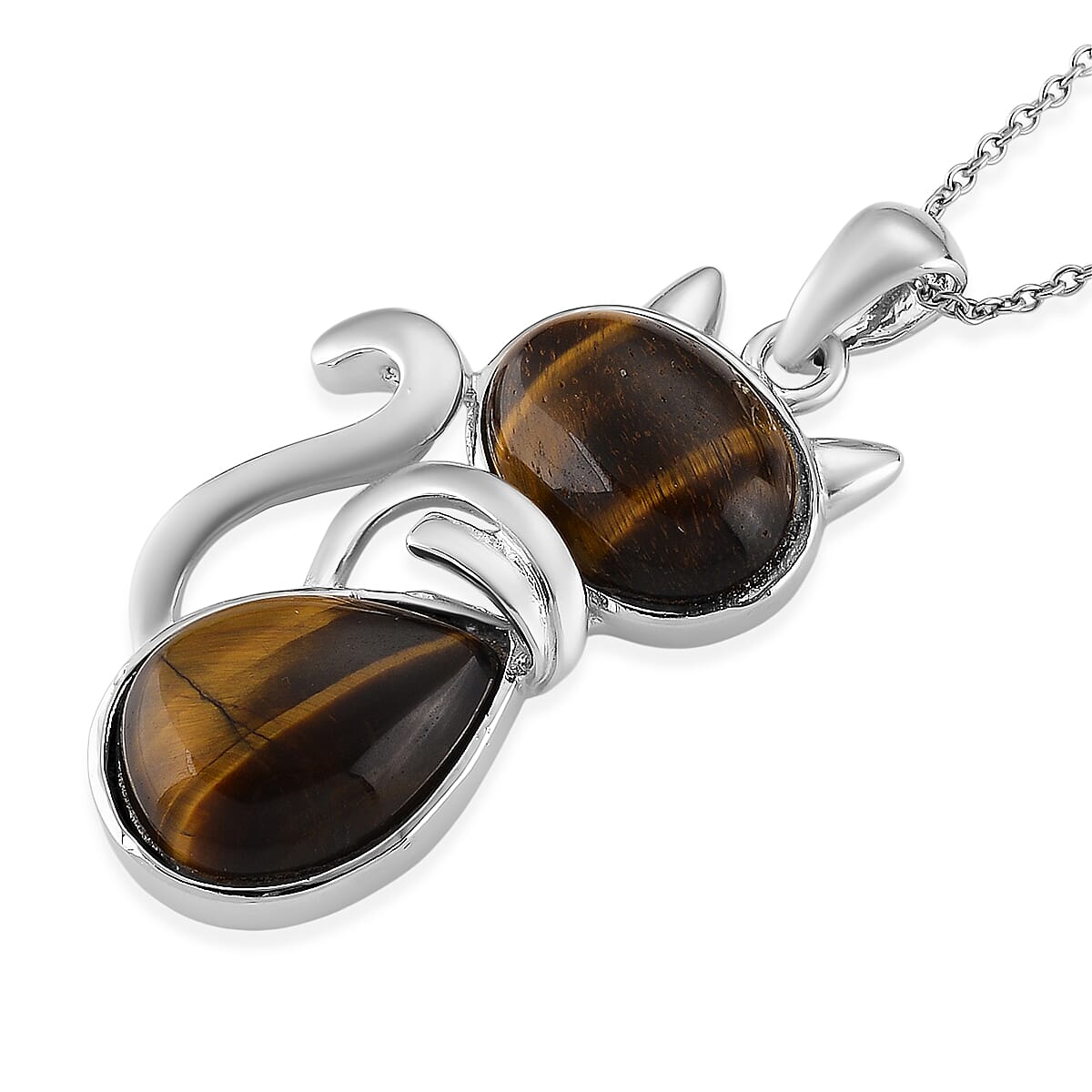 Yellow Tiger's Eye 33.00 ctw Pendant in Silvertone with Stainless Steel Necklace 20 Inches image number 3
