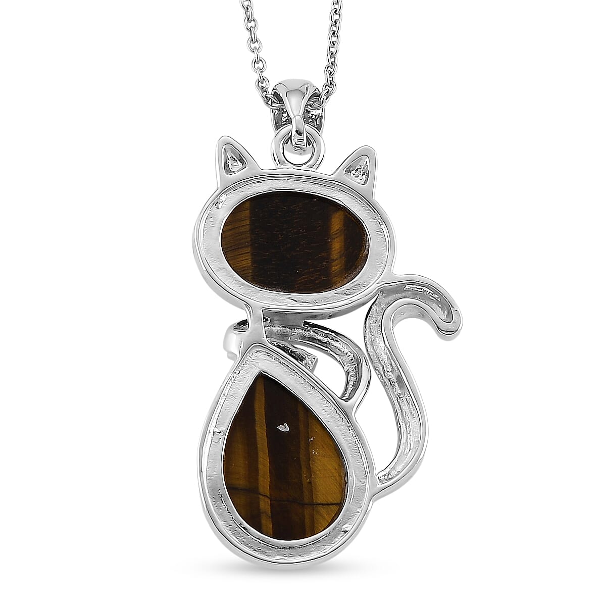 Yellow Tiger's Eye 33.00 ctw Pendant in Silvertone with Stainless Steel Necklace 20 Inches image number 4