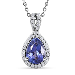 D'Joy Premium Tanzanite and Moissanite 1.60 ctw Infinity Halo Pendant Necklace in Rhodium Over Sterling Silver 20 Inches 
