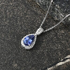 D'Joy Premium Tanzanite and Moissanite 1.60 ctw Infinity Halo Pendant Necklace in Rhodium Over Sterling Silver 20 Inches 