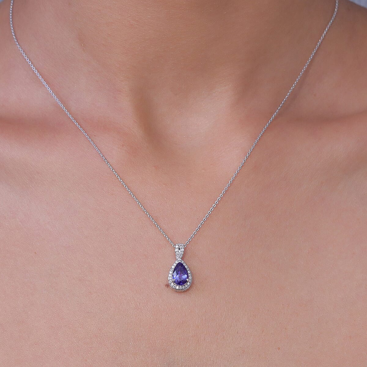 D'Joy Premium Tanzanite and Moissanite 1.60 ctw Infinity Halo Pendant Necklace in Rhodium Over Sterling Silver 20 Inches  image number 2