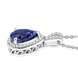 D'Joy Premium Tanzanite and Moissanite 1.60 ctw Infinity Halo Pendant Necklace in Rhodium Over Sterling Silver 20 Inches 