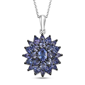 D'Joy Tanzanite 3.50 ctw Royal Flower Spark Pendant Necklace in Rhodium Over Sterling Silver 20 Inches 
