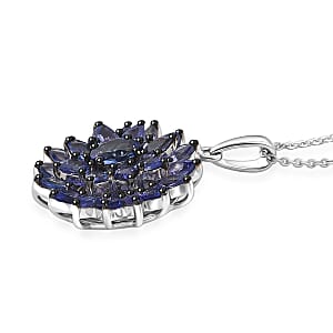D'Joy Tanzanite 3.50 ctw Royal Flower Spark Pendant Necklace in Rhodium Over Sterling Silver 20 Inches 