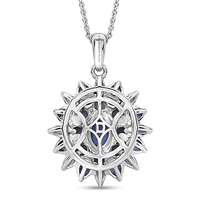 D'Joy Tanzanite 3.50 ctw Royal Flower Spark Pendant Necklace in Rhodium Over Sterling Silver 20 Inches