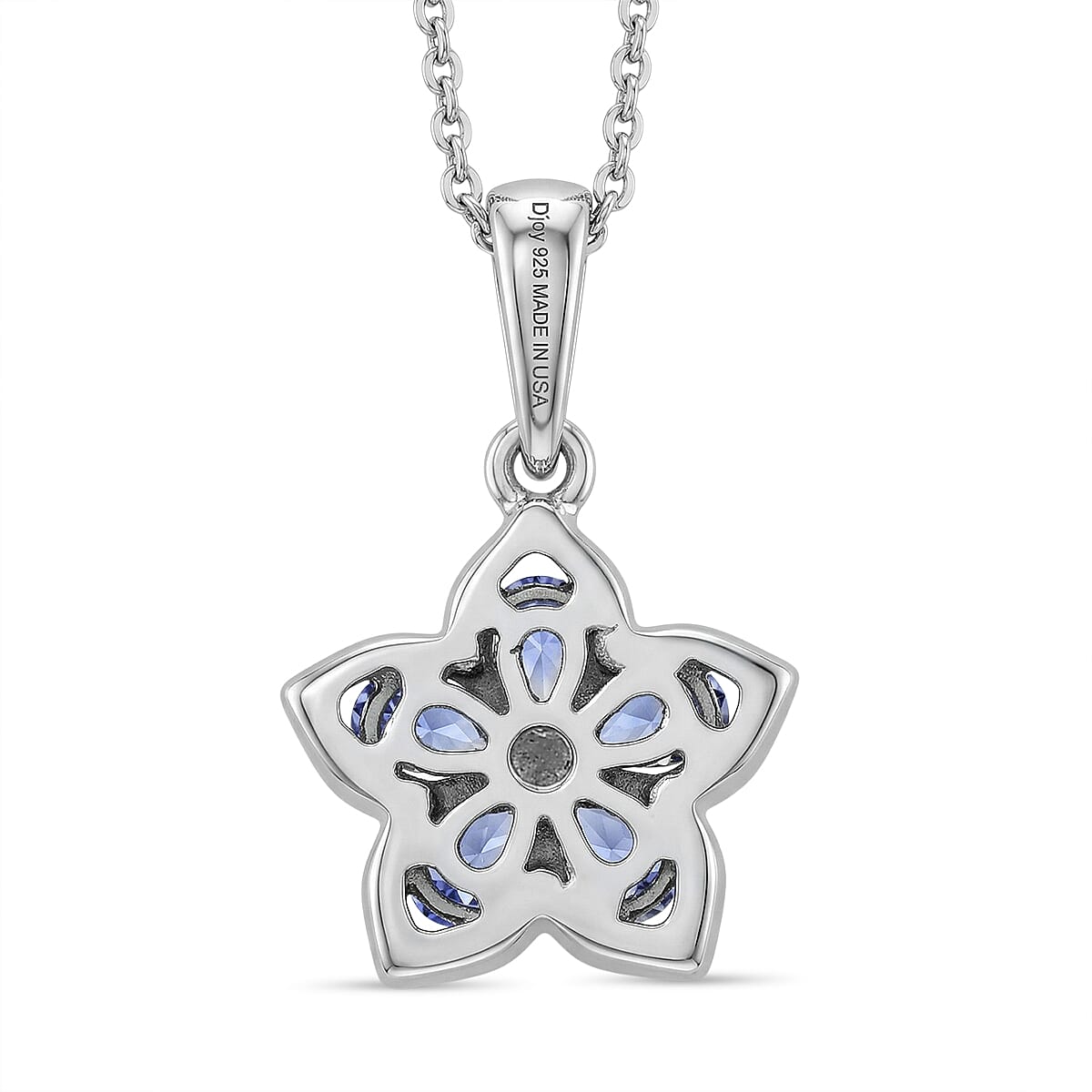 D'Joy Tanzanite and Moissanite 0.75 ctw Floral Bloom Pendant Necklace in Rhodium Over Sterling Silver 20 Inches